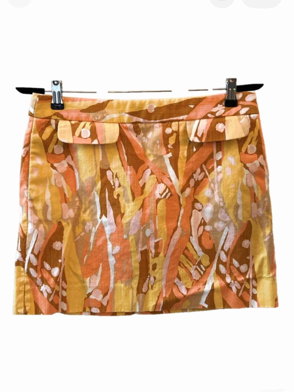 J. Crew Floral Abstract Yellow Orange Pink Size 6 Mini Skirt Retro 70’s